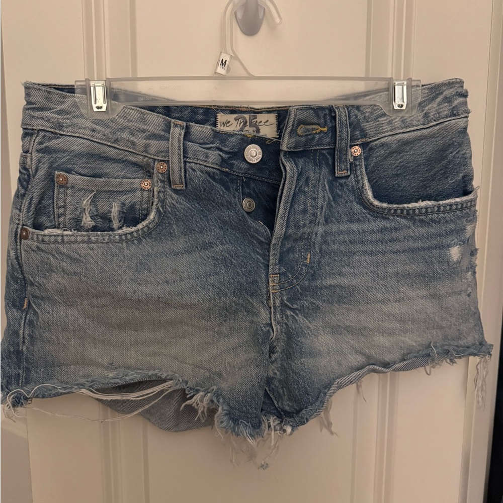 Free People Distressed Blue Jean Shorts